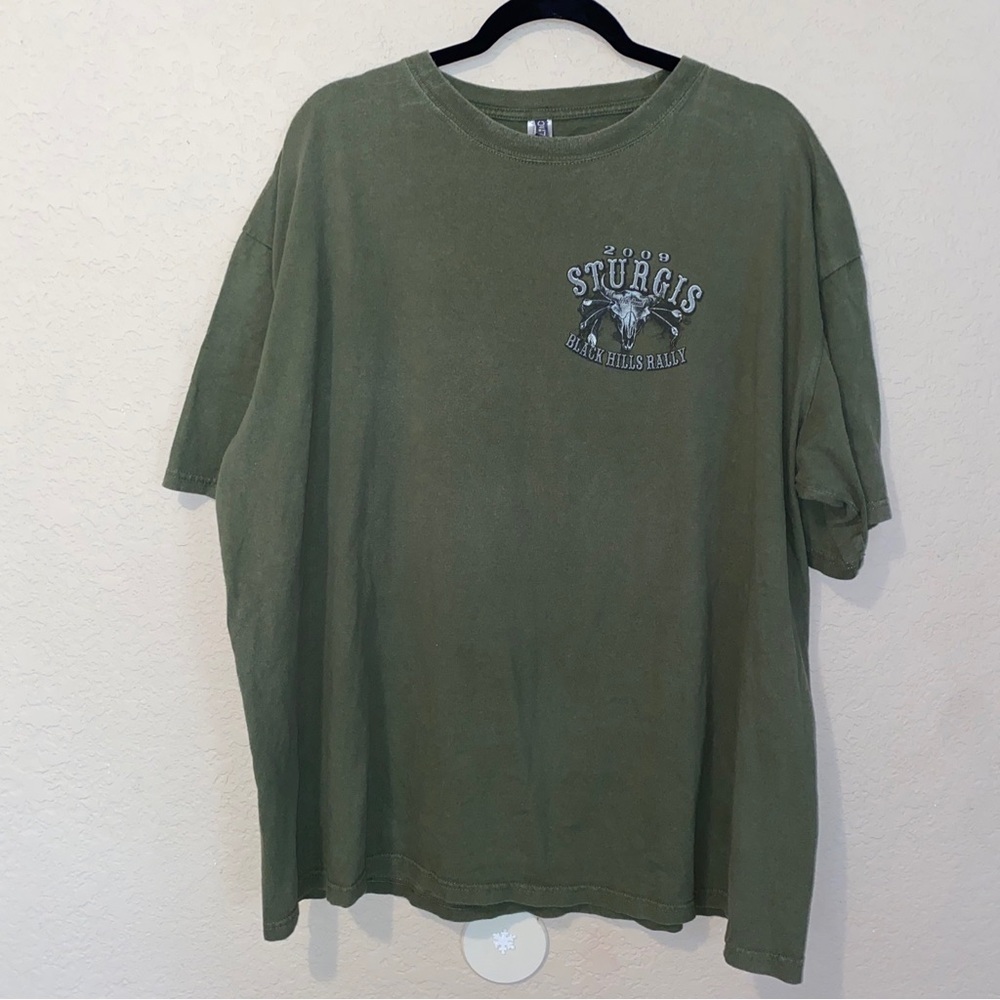 2009 Sturgis 69th Annual Black Hills Rally Army Green T-Shirt Size 2X Zinc Tag
